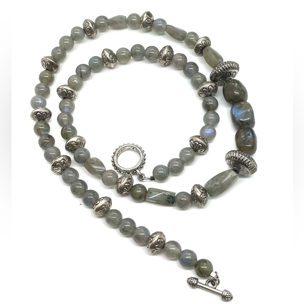 Sterling Native Coin Bead Labradorite Necklace